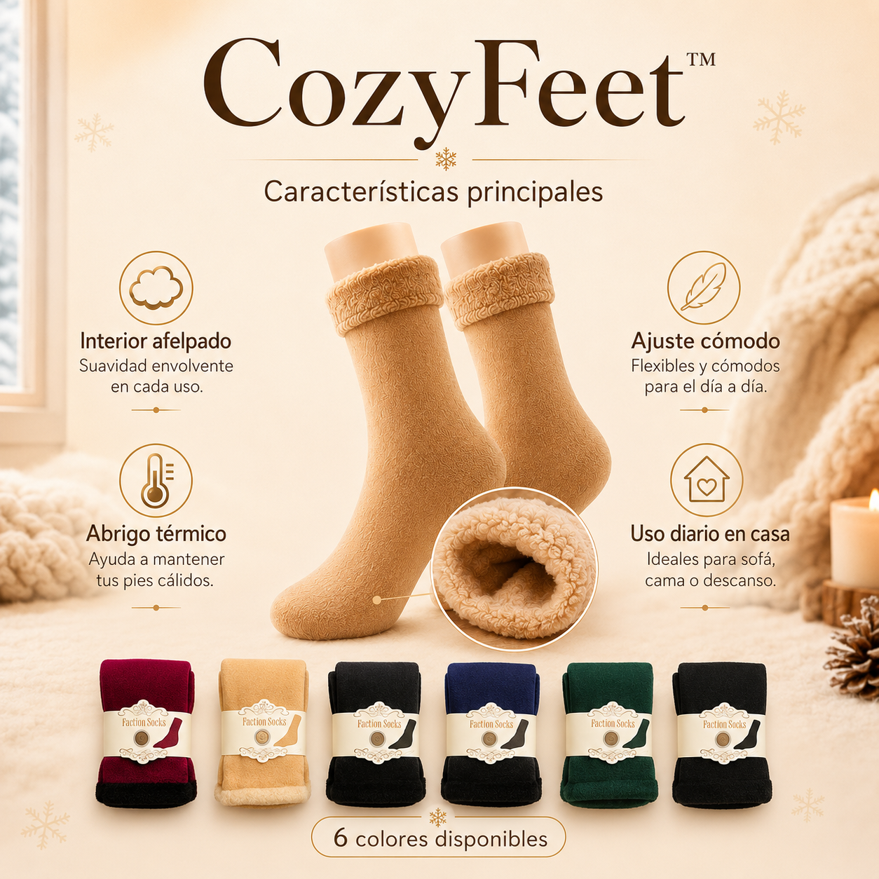 CozyFeet™ - Pack 6 Pares de Calcetines Térmicos Suaves.