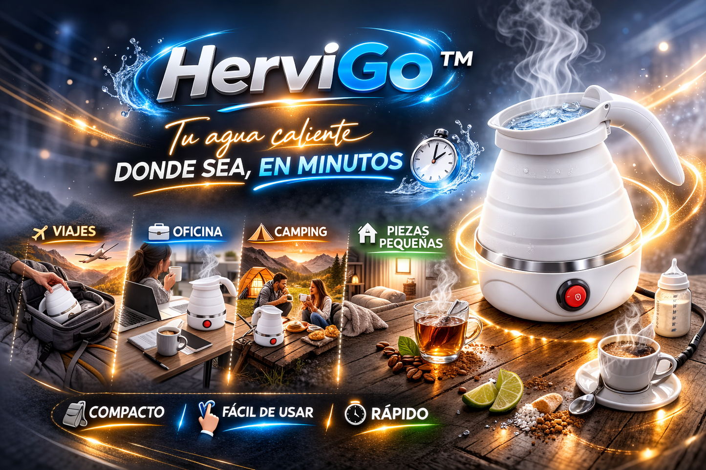 HerviGo™ Hervidor Eléctrico Plegable Mini 600cc