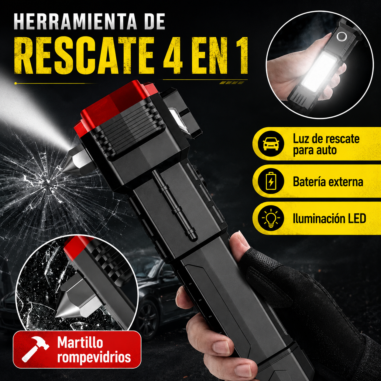 TactiLight™ - Linterna Táctica 4 en 1 para Emergencias